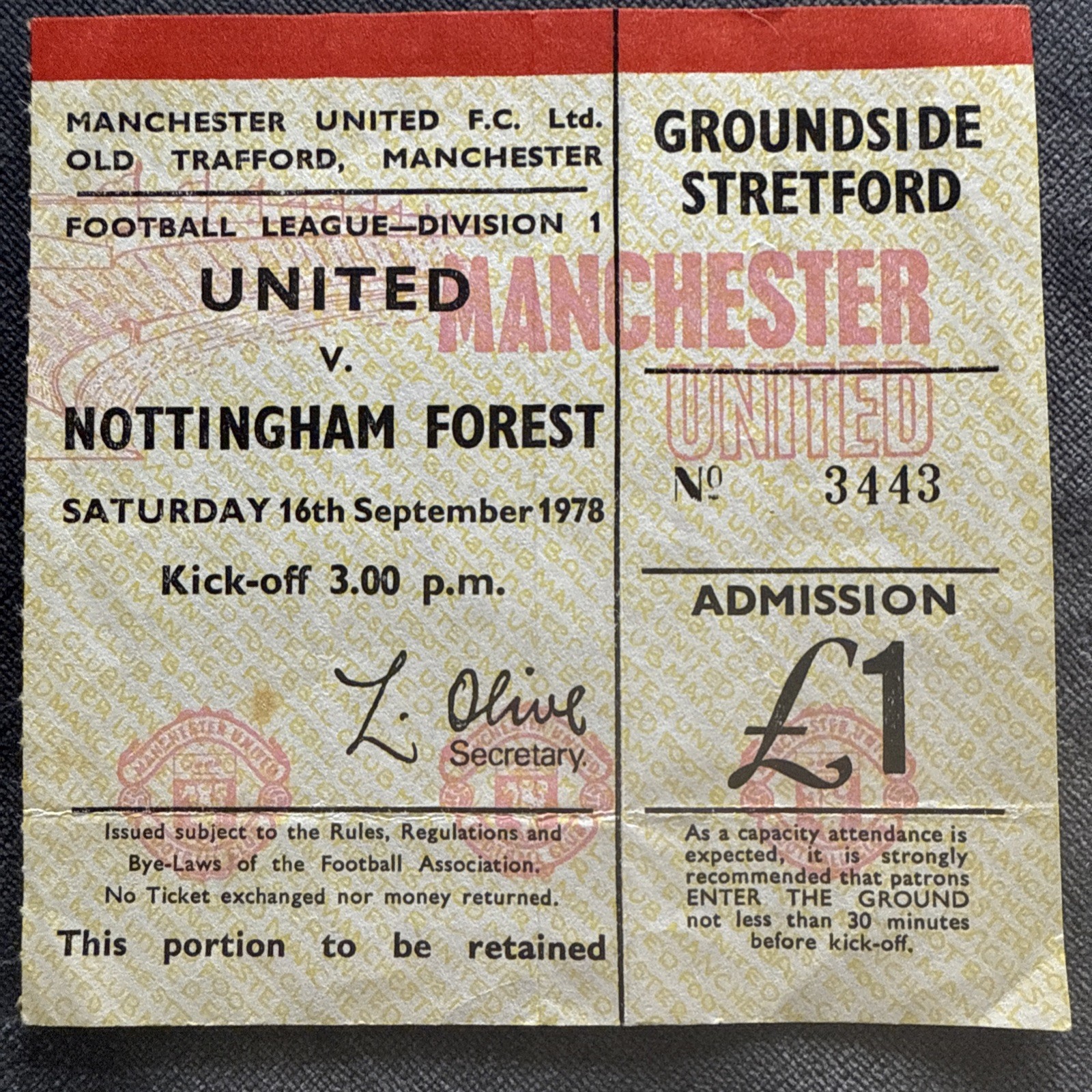 Rare Old 1978 Manchester United FC Nottingham Forest Football Match Ticket Stub for sale on Ebay