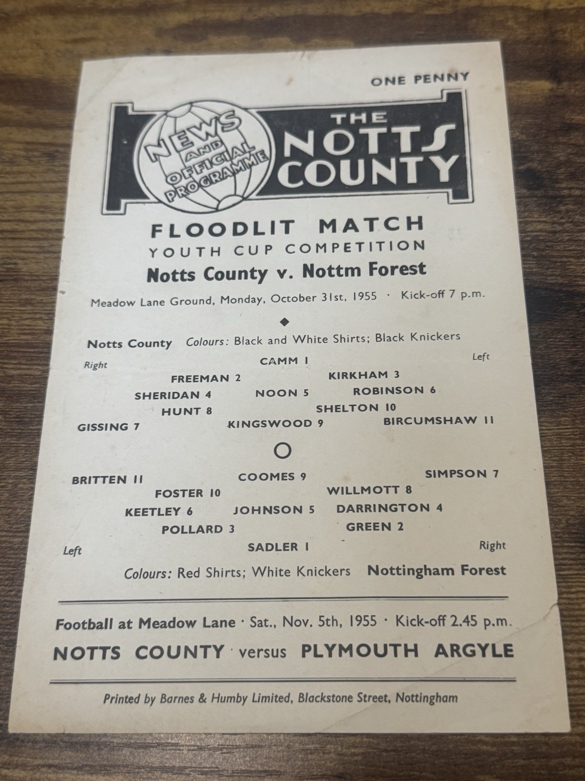 55/56  FA YOUTH CUP Notts County V Nottingham Forest   Football Programme for sale on Ebay