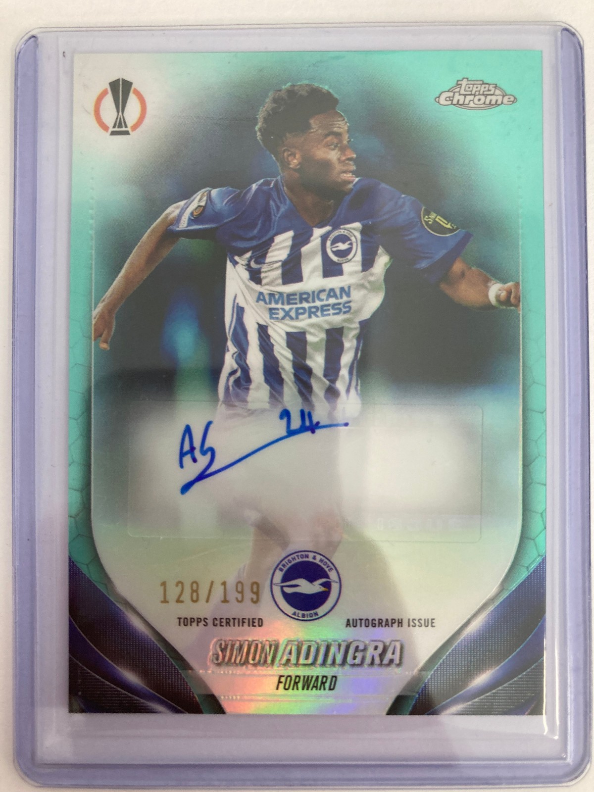 TOPPS CHROME UCC 2023/24 SIMON ADINGRA BRIGHTON AQUA AUTOGRAPH 128/199. for sale on Ebay