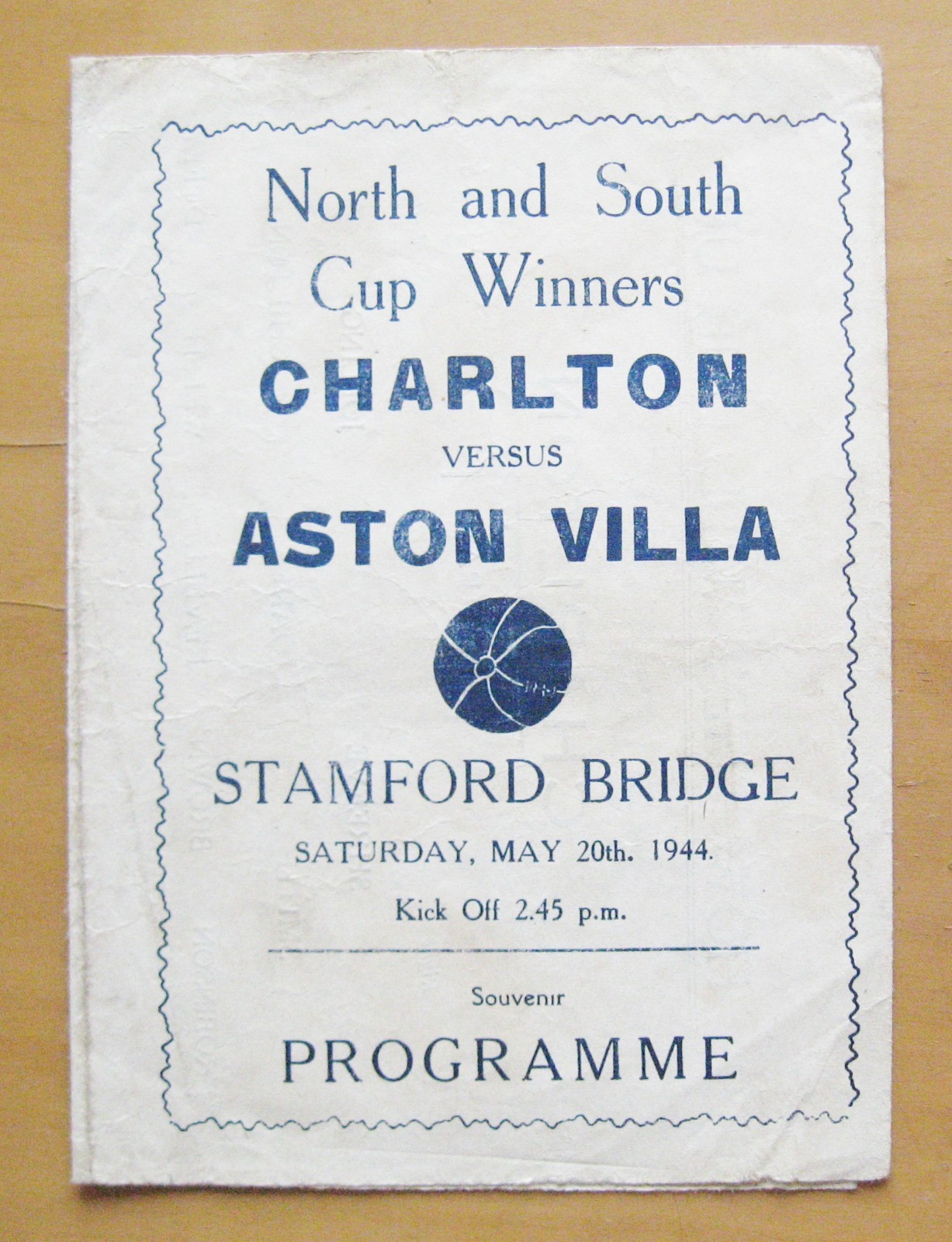 1944 FA Cup Final (North v South) ASTON VILLA v CHARLTON ATHLETIC Pirate (Bloom) for sale on Ebay