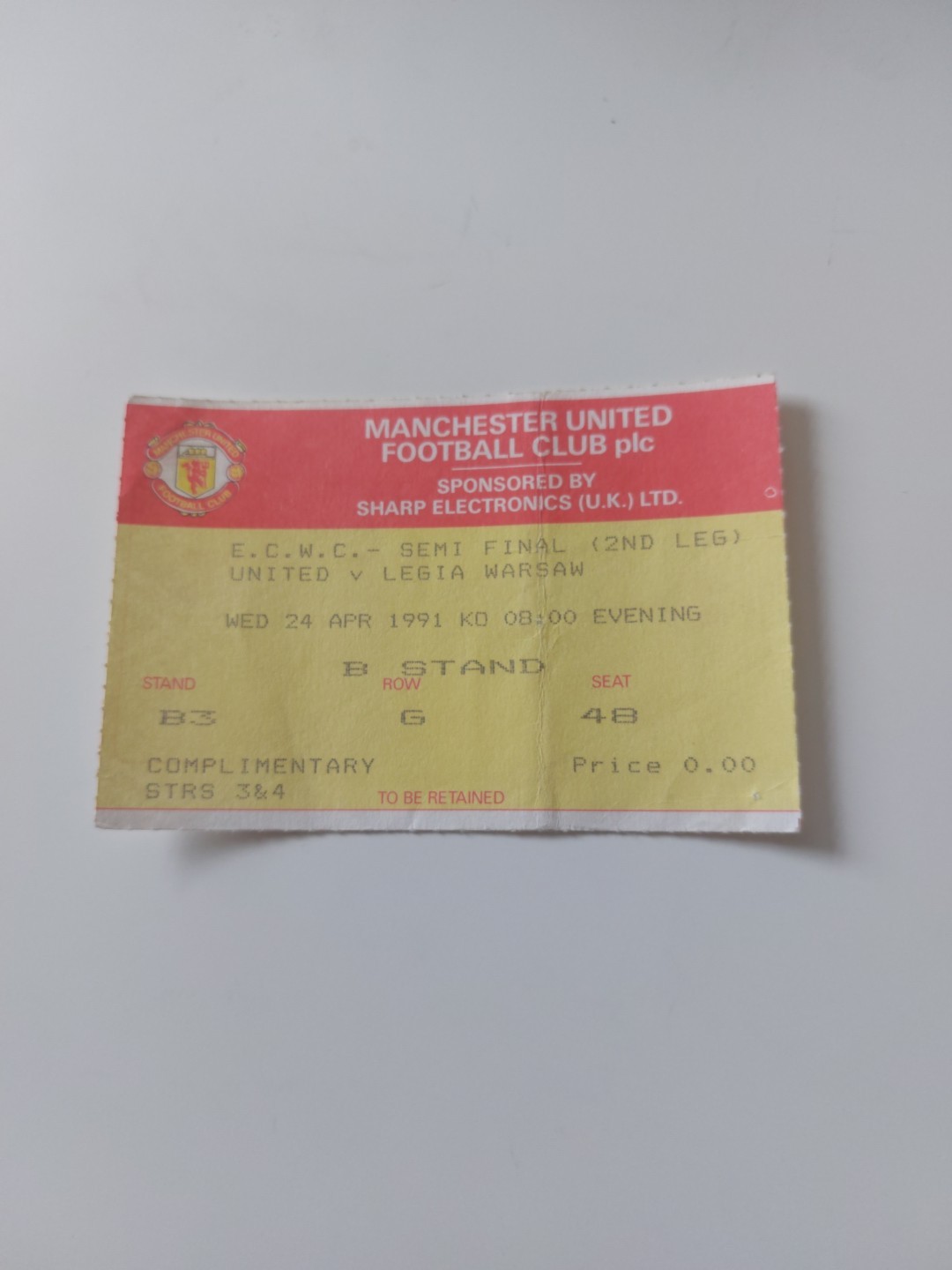 MANCHESTER UNITED v LEGIA WARSAW ECWC SEMI FINAL MATCH TICKET 2ND LEG 1991 for sale on Ebay