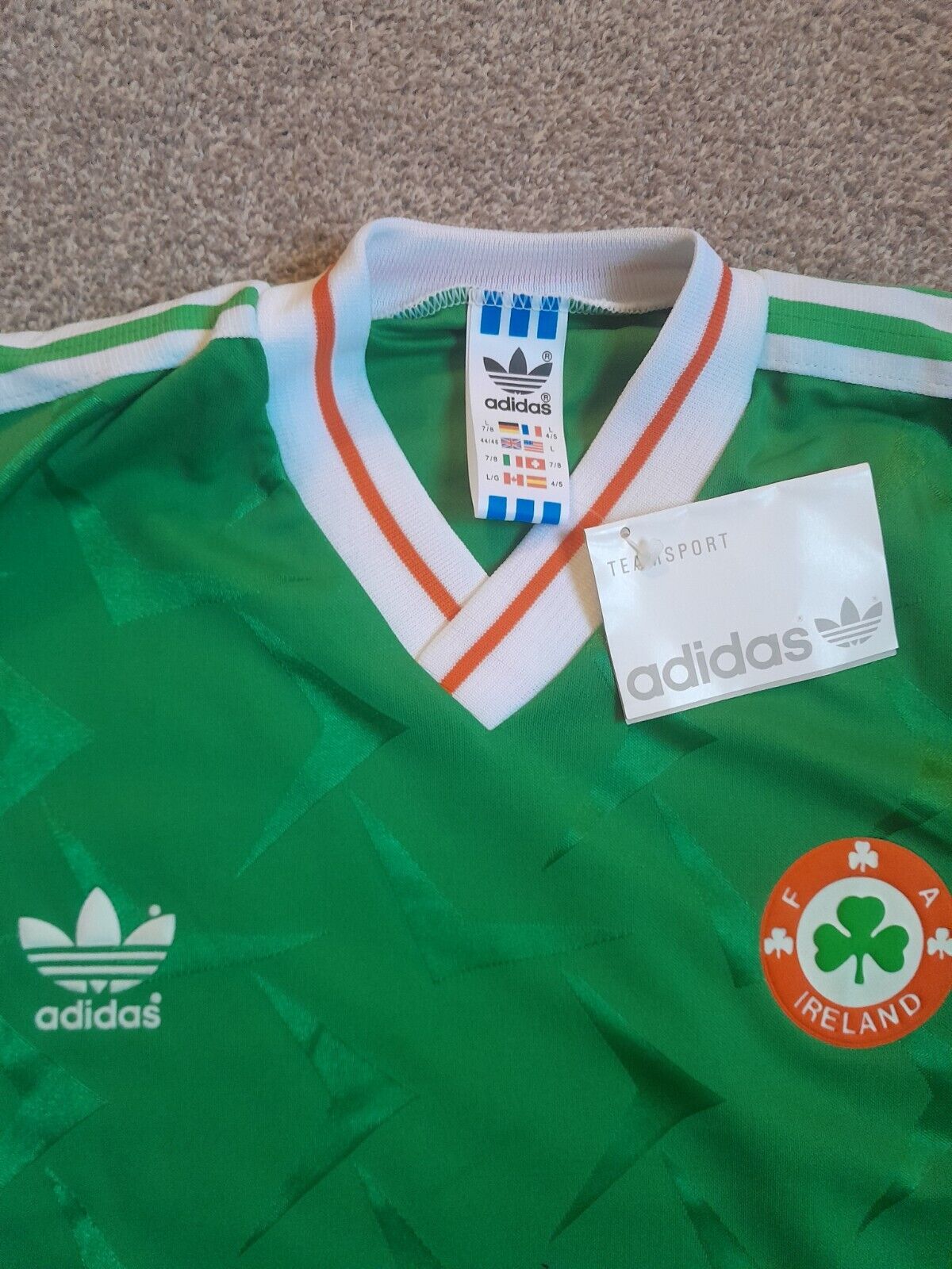 Rare Original Adidas Republic Of Ireland Shirt 1990 Mens 44/46