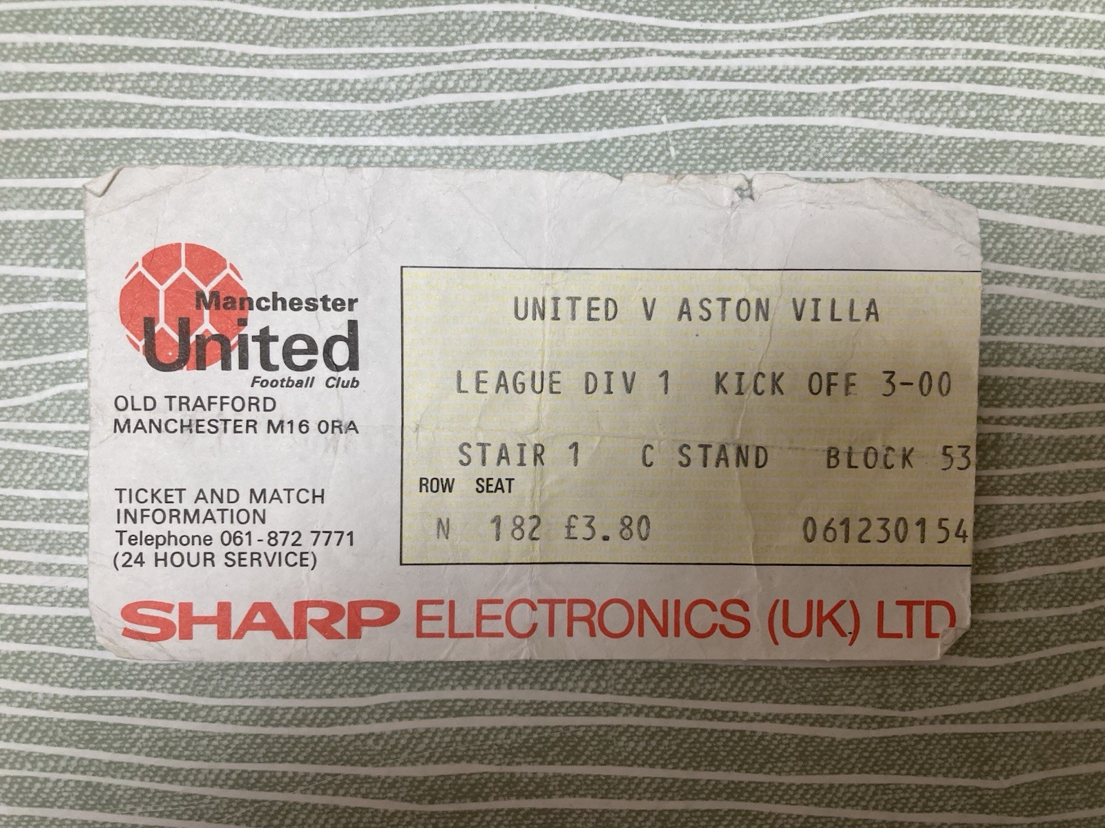 Manchester United v Aston Villa Div 1 TICKET 1982/83 for sale on Ebay