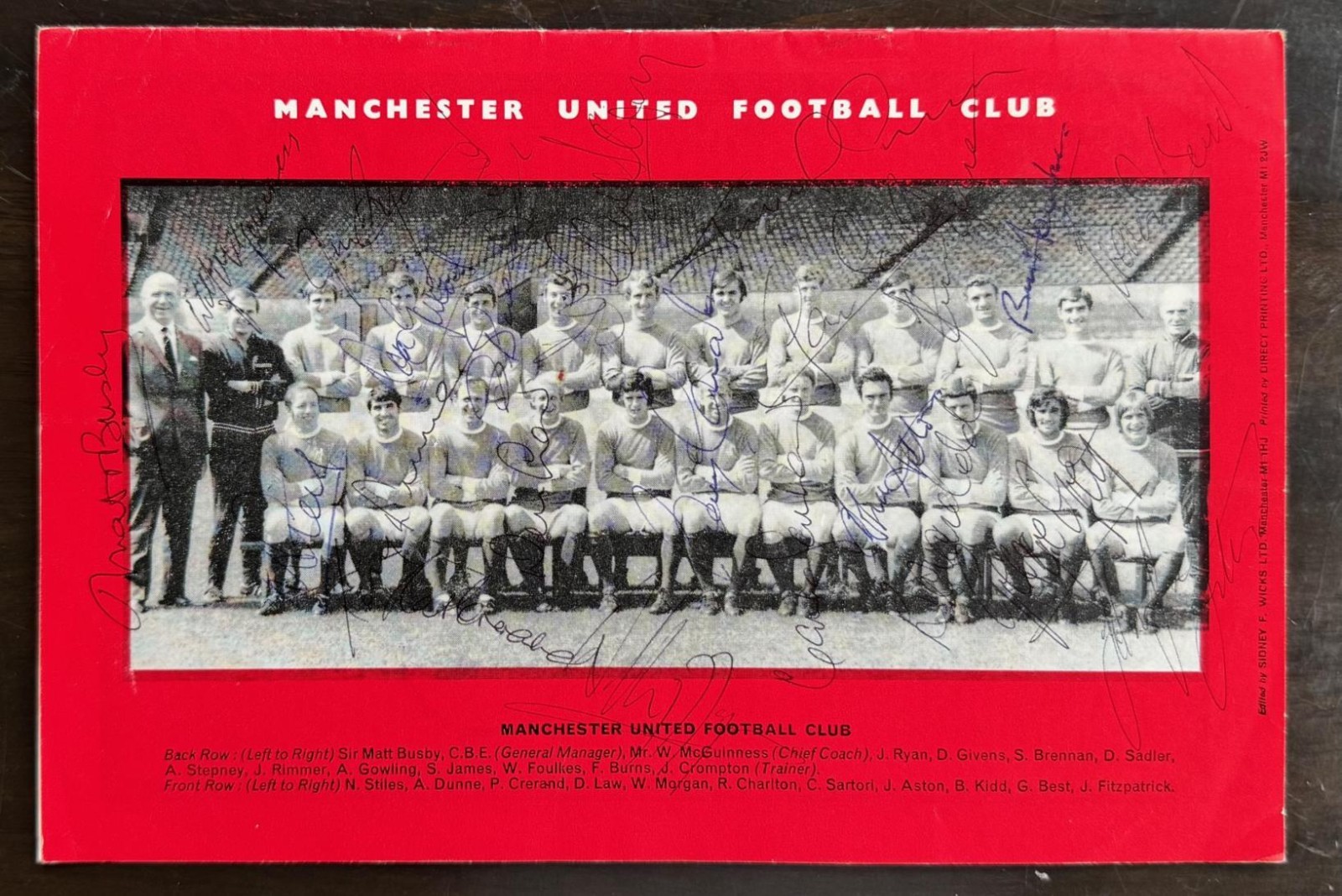 MANCHESTER UTD team signed programme 1969 BUSBY BEST LAW CHARLTON McGUINNESS for sale on Ebay