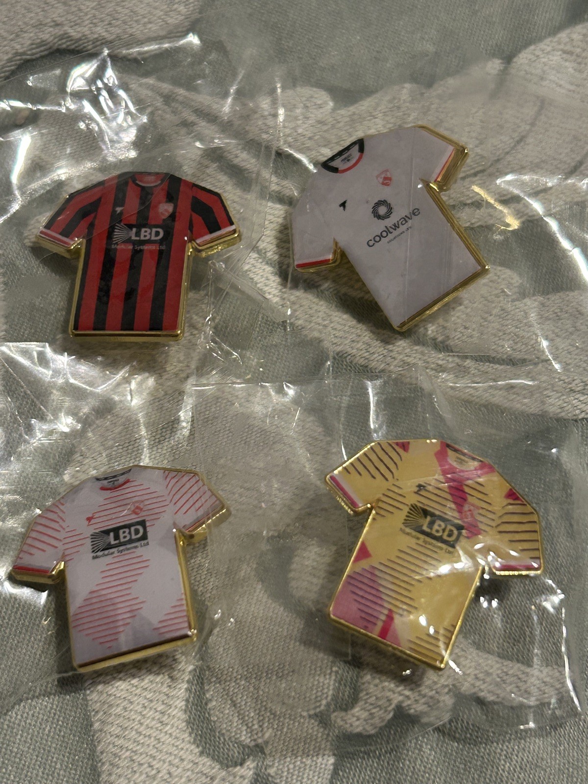Morecambe FC 2025/26 Home Away Goalkeeper Shirt Metal Pin Badge Set Bundle NEW for sale on Ebay