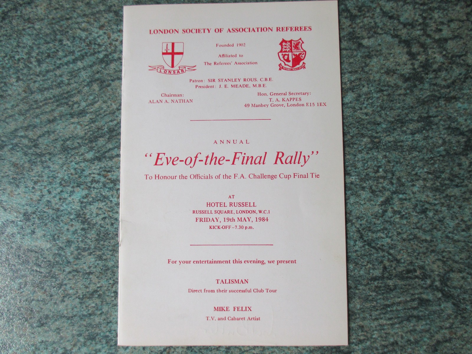 1984 FA CUP EVE OF THE FINAL RALLY REFEREES SIGNED BROCHURE EVERTON V WATFORD for sale on Ebay