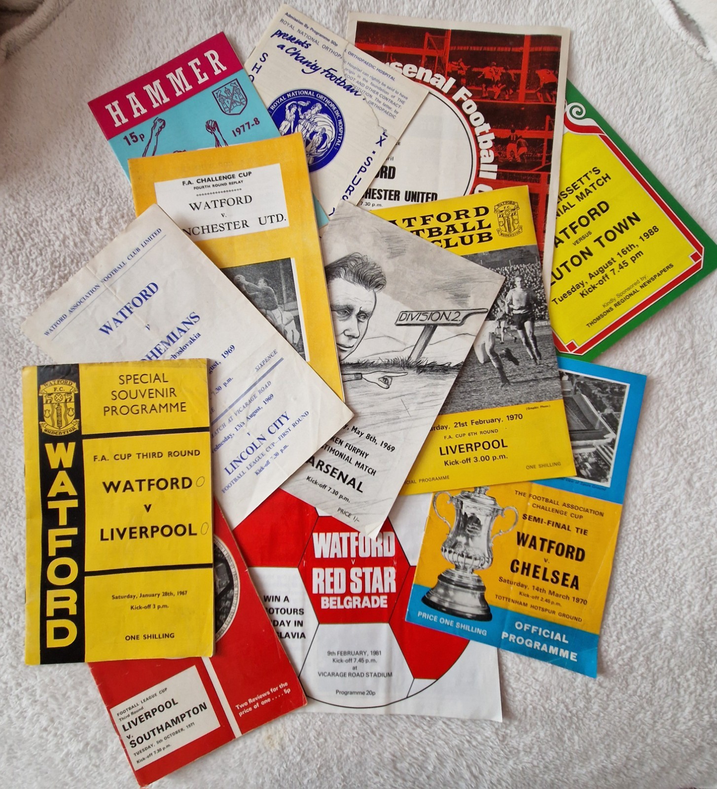 BUNDLE OF 11 WATFORD FC FOOTBALL PROGRAMMES (PLUS ONE) FROM 1967 TO 1988 for sale on Ebay