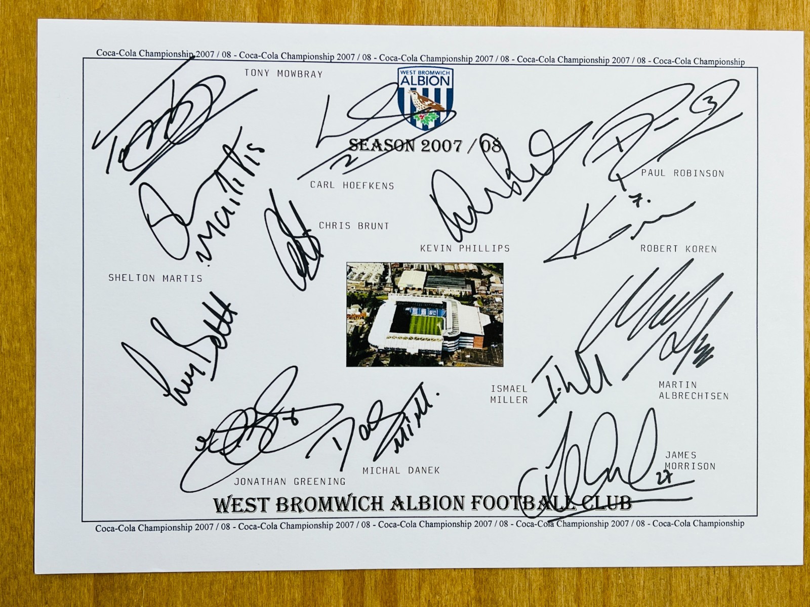 Hand Signed A4 Team Sheet - West Bromwich Albion FC 2007/08 - 13 signatures for sale on Ebay