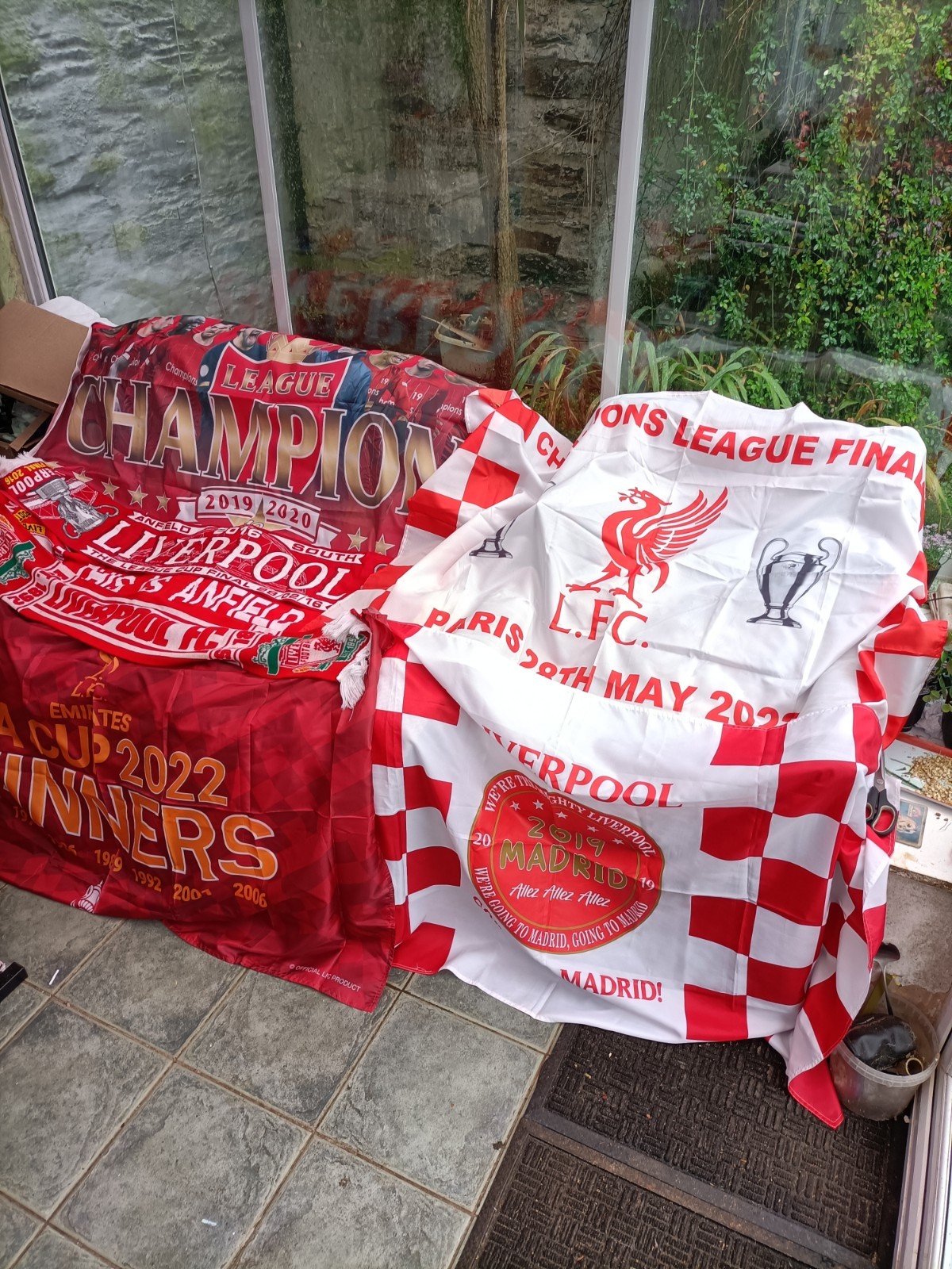 Liverpool FC Flags and Scarves Bundle , F.A. Cup ,Premier & Champions League Vgc for sale on Ebay
