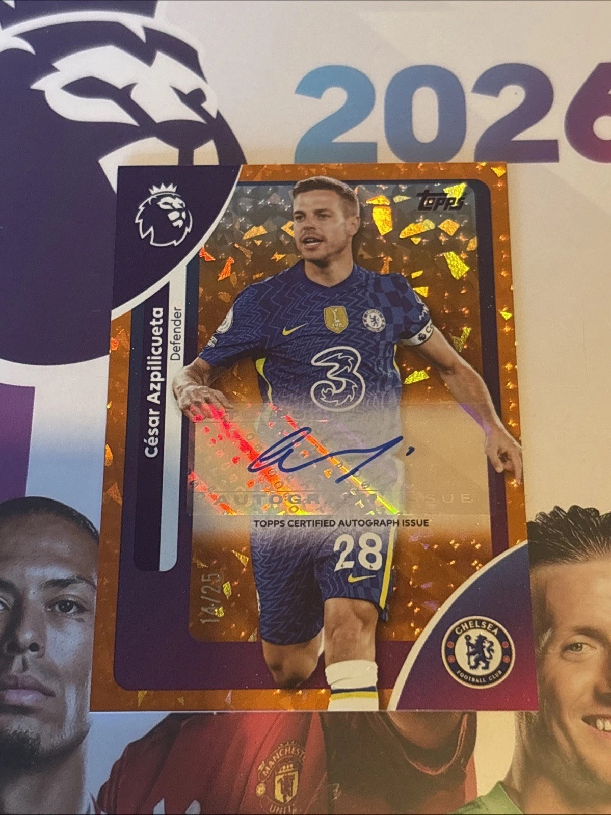 Topps Premier League 2026 César Azpilicueta Orange Sparkle Auto /25 Chelsea SSP for sale on Ebay