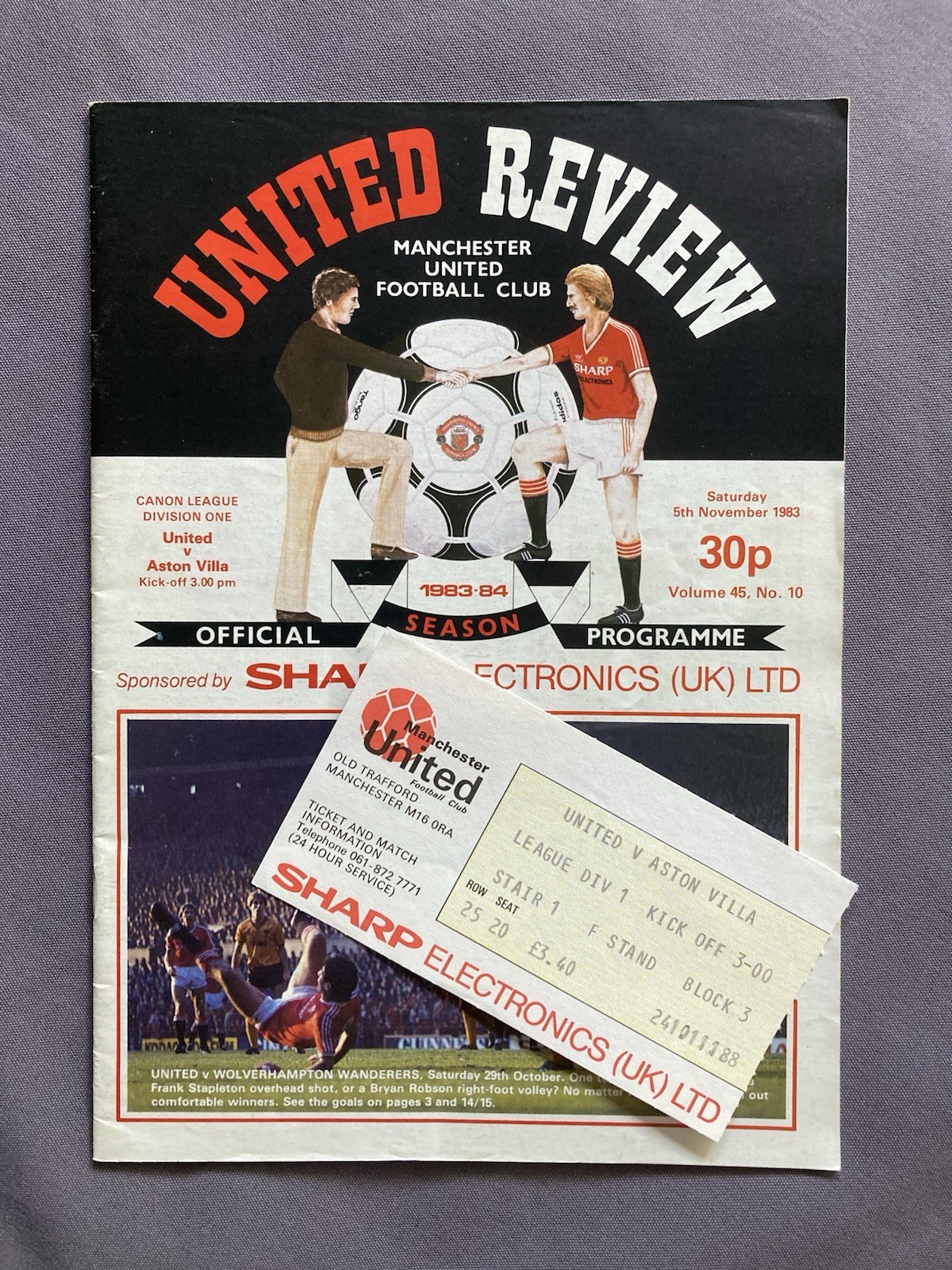 Manchester United v Aston Villa Div 1 with TICKET 1983/84 for sale on Ebay