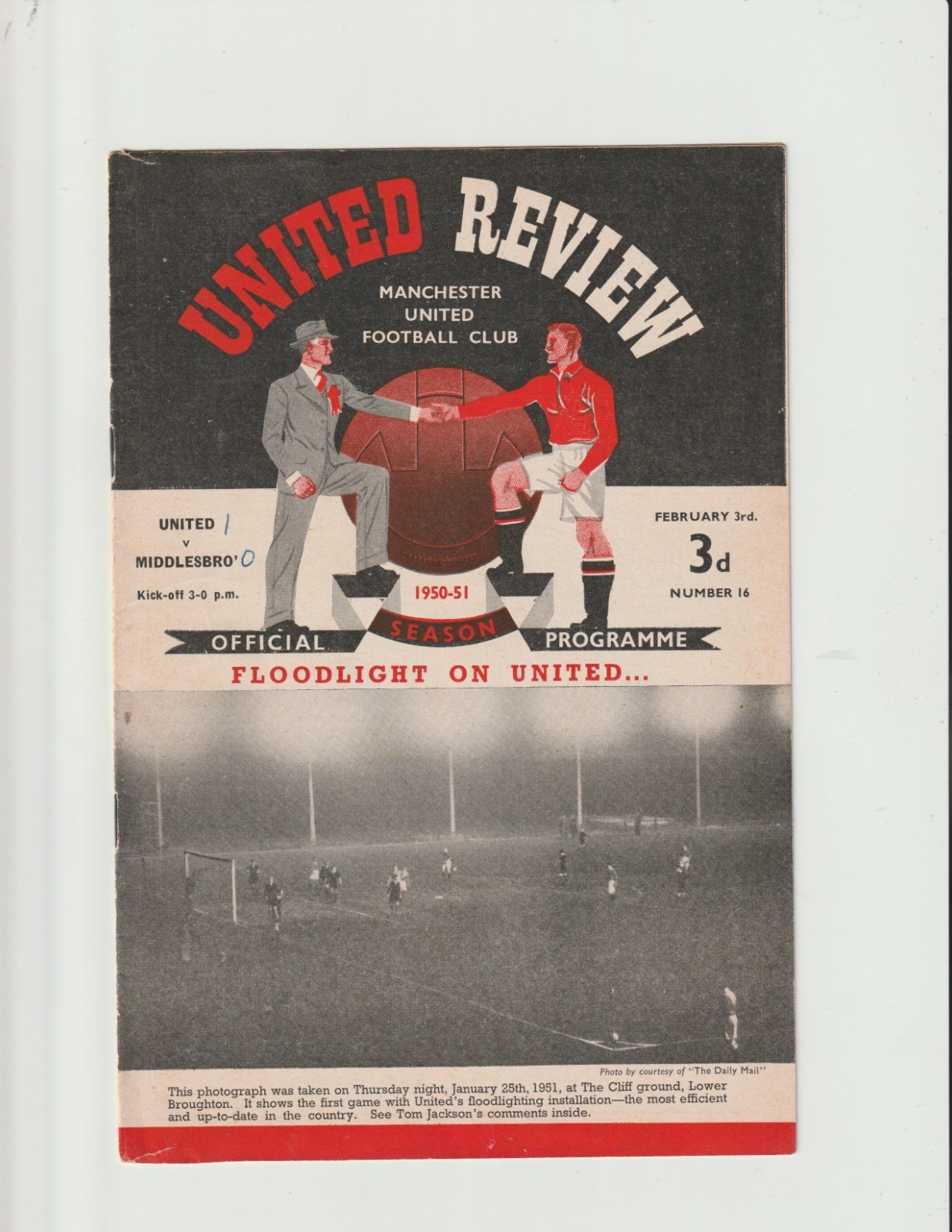 1950/51 Div.1.Manchester United v Middlesbrough. for sale on Ebay