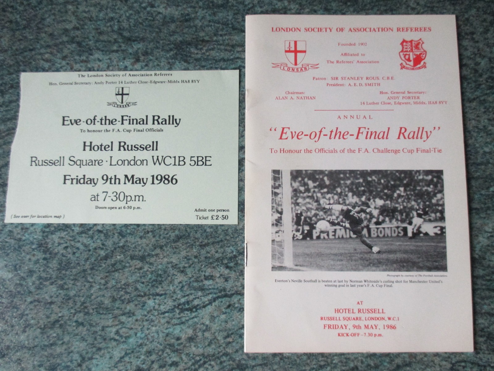 1986 FA CUP EVE OF FINAL RALLY REFEREES SIGNED BROCHURE/TICKET EVERTON LIVERPOOL for sale on Ebay