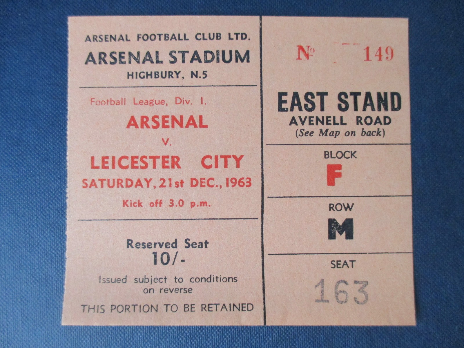 Arsenal v Leicester City First Division December 1963 used ticket stub vgc rare for sale on Ebay