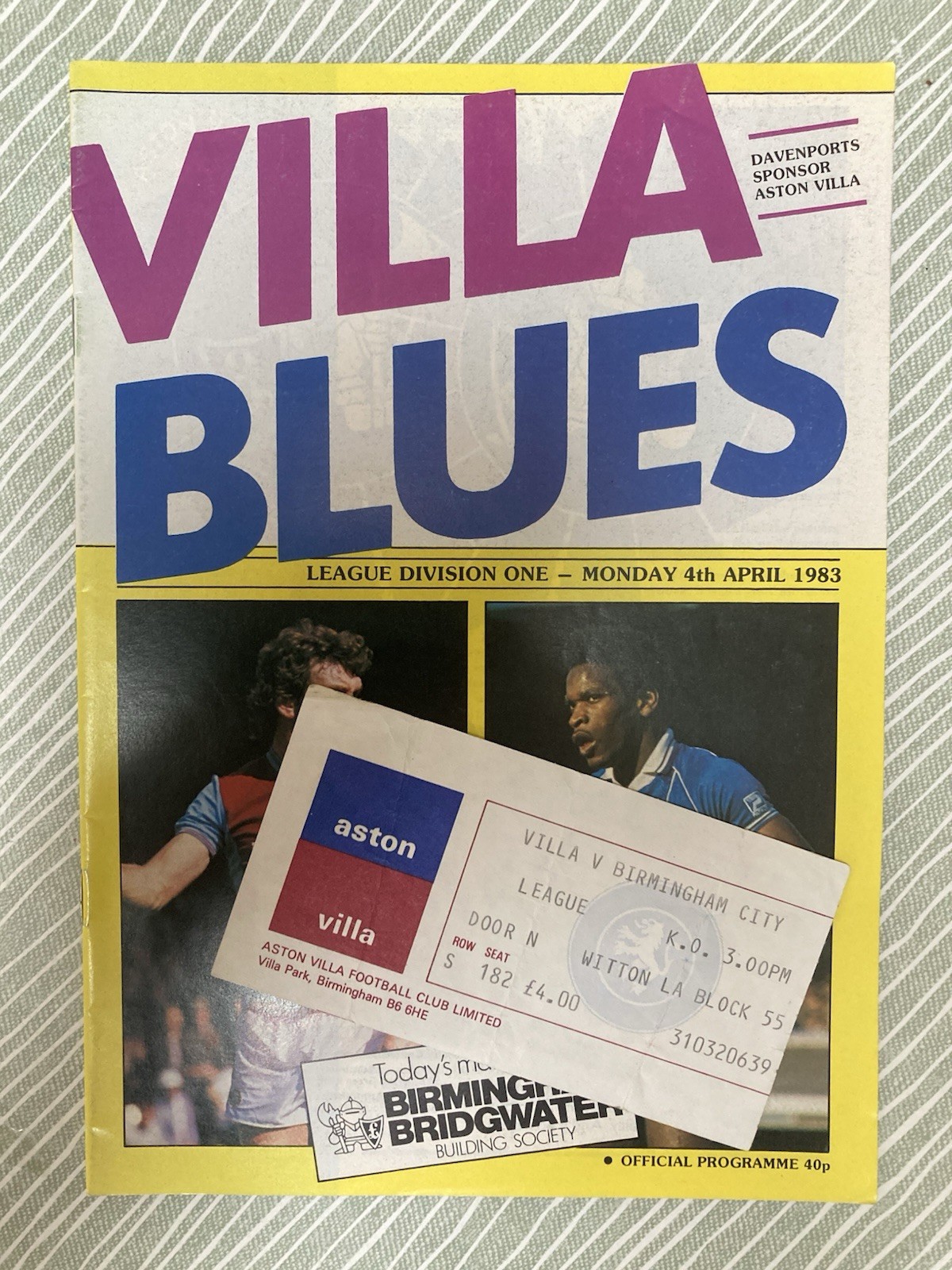 Aston Villa v Birmingham City Div 1 with TICKET 1982/83 for sale on Ebay