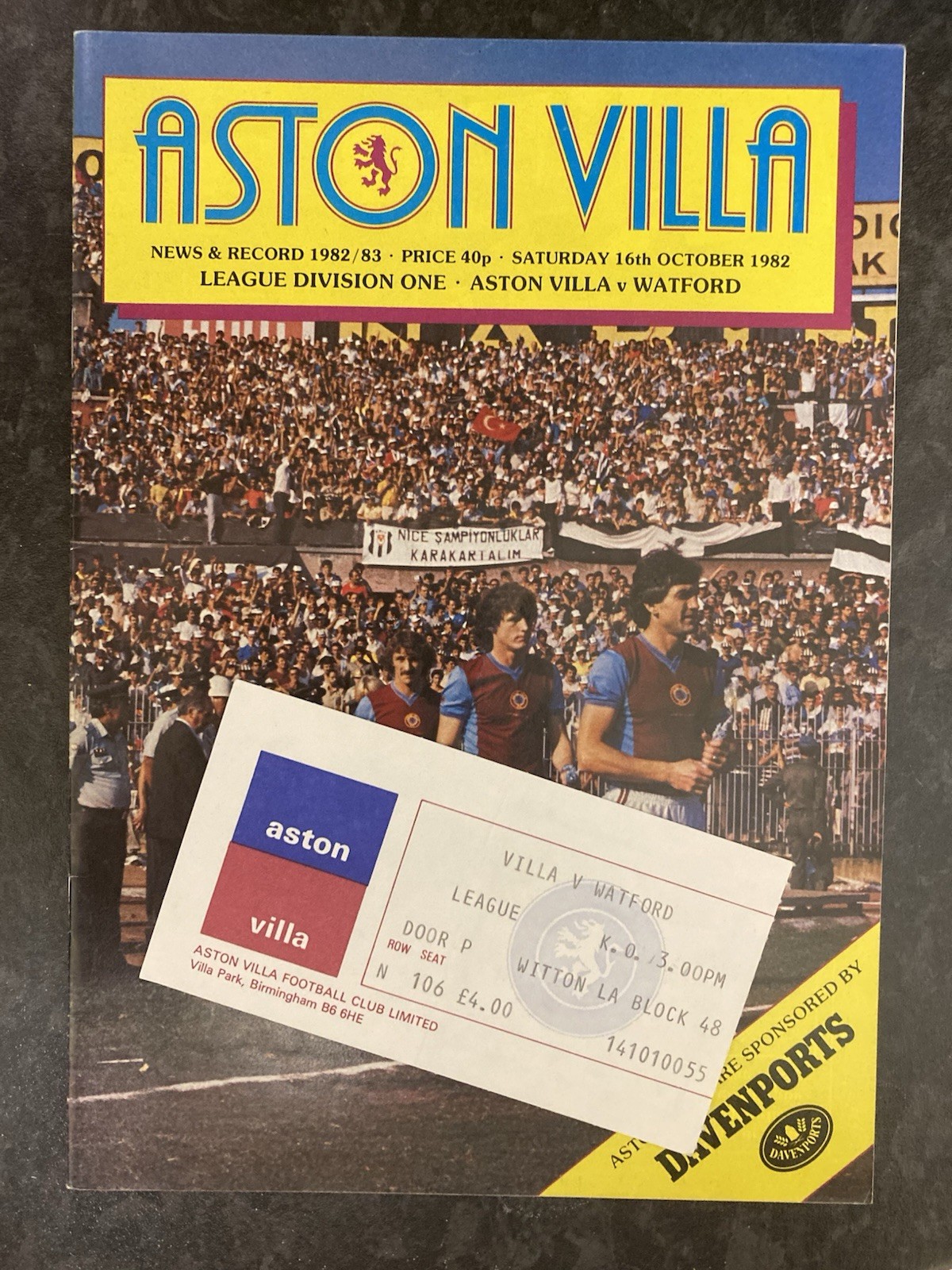 Aston Villa v Watford Div 1 with TICKET 1982/83 for sale on Ebay