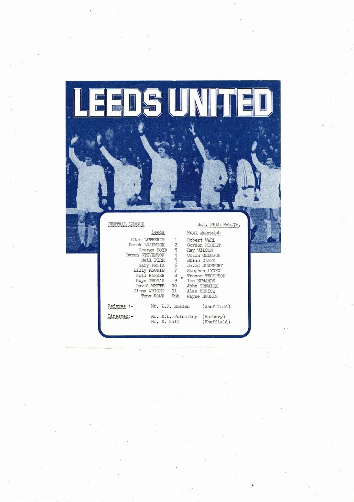 Leeds United v West Bromwich Albion Central League Football Programme 1975/76 for sale on Ebay