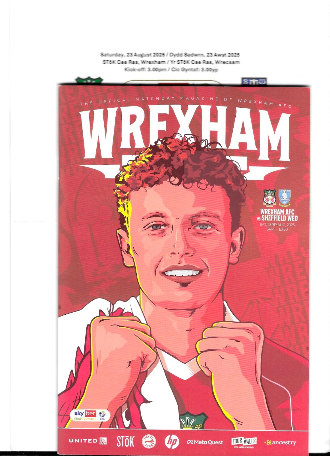 WREXHAM V SHEFFIELD WEDNESDAY 23RD AUGUST 2025 PROG + TEAM SHEET for sale on Ebay