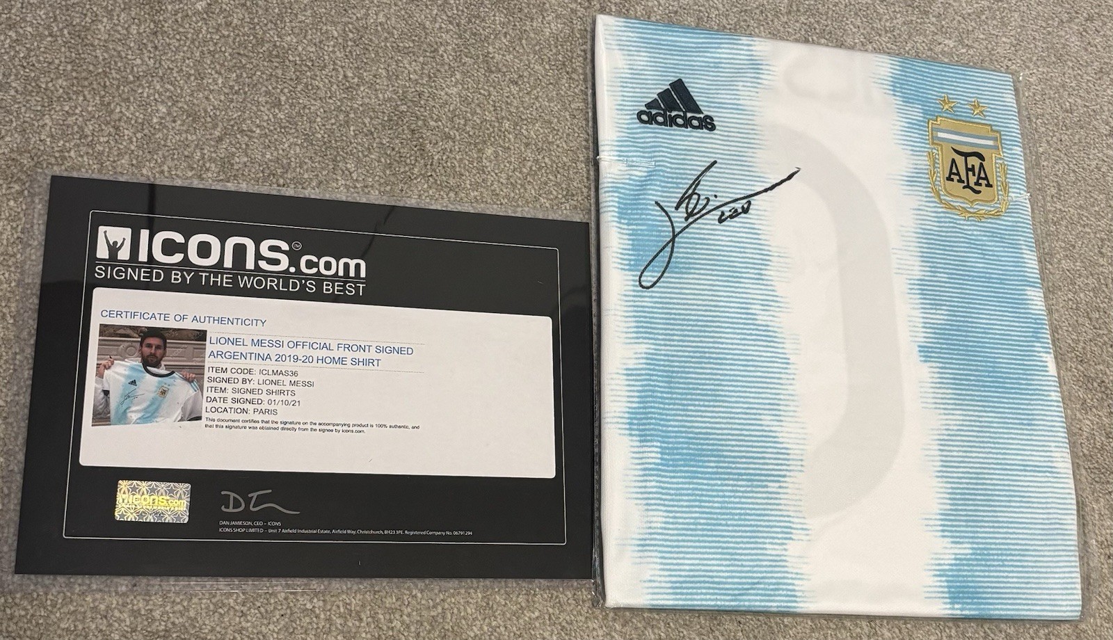 Signed Lionel Messi 2019/20 Argentina Shirt Icons COA for sale on Ebay