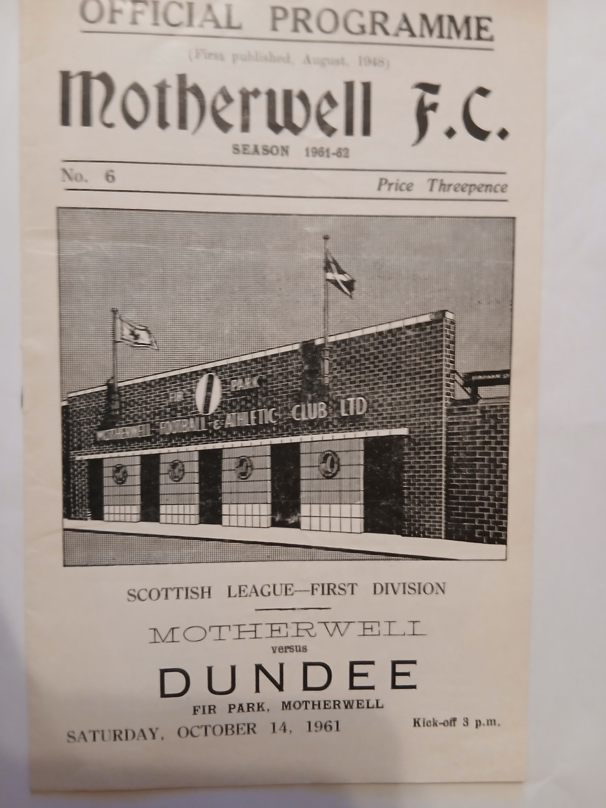 MOTHERWELL v DUNDEE Scottish First Division 14 October 1961 for sale on Ebay