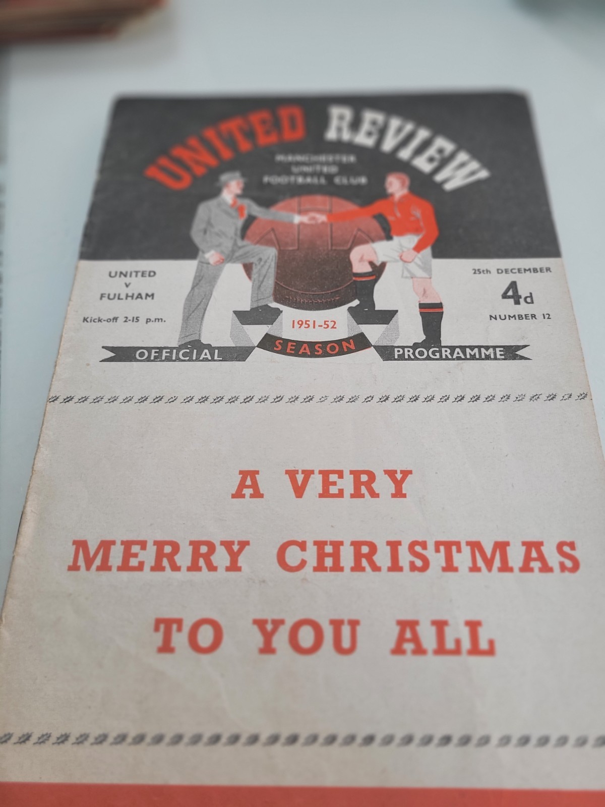 Manchester Utd V Fulham 25-12- 1951 Programme League Winners 1951-52 Season for sale on Ebay