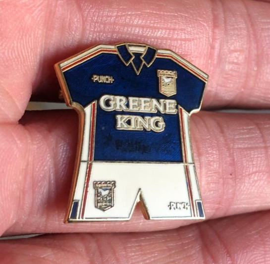 RARE OLD IPSWICH TOWN 'GREENE KING' HOME KIT  ENAMEL  PIN BADGE for sale on Ebay