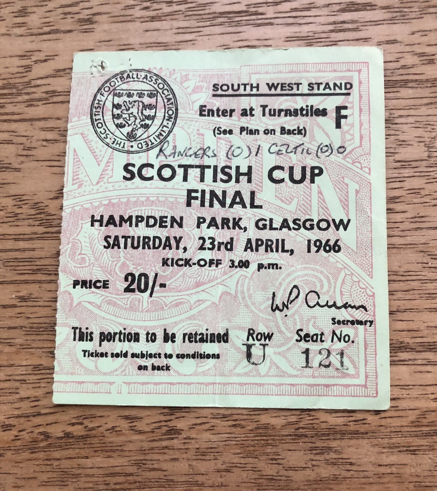SCOTTISH CUP FINAL  TICKET  1966. RANGERS v CELTIC for sale on Ebay