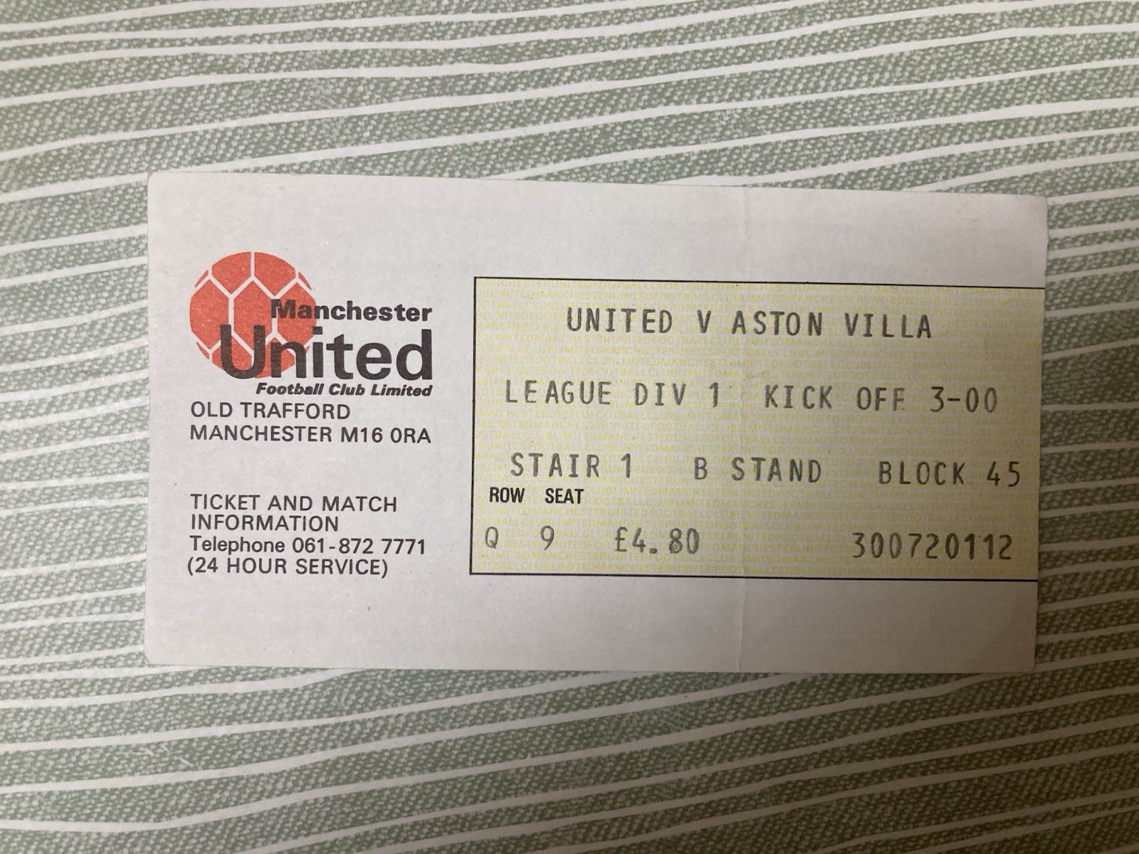 Manchester United v Aston Villa Div 1 TICKET 1985/86 for sale on Ebay