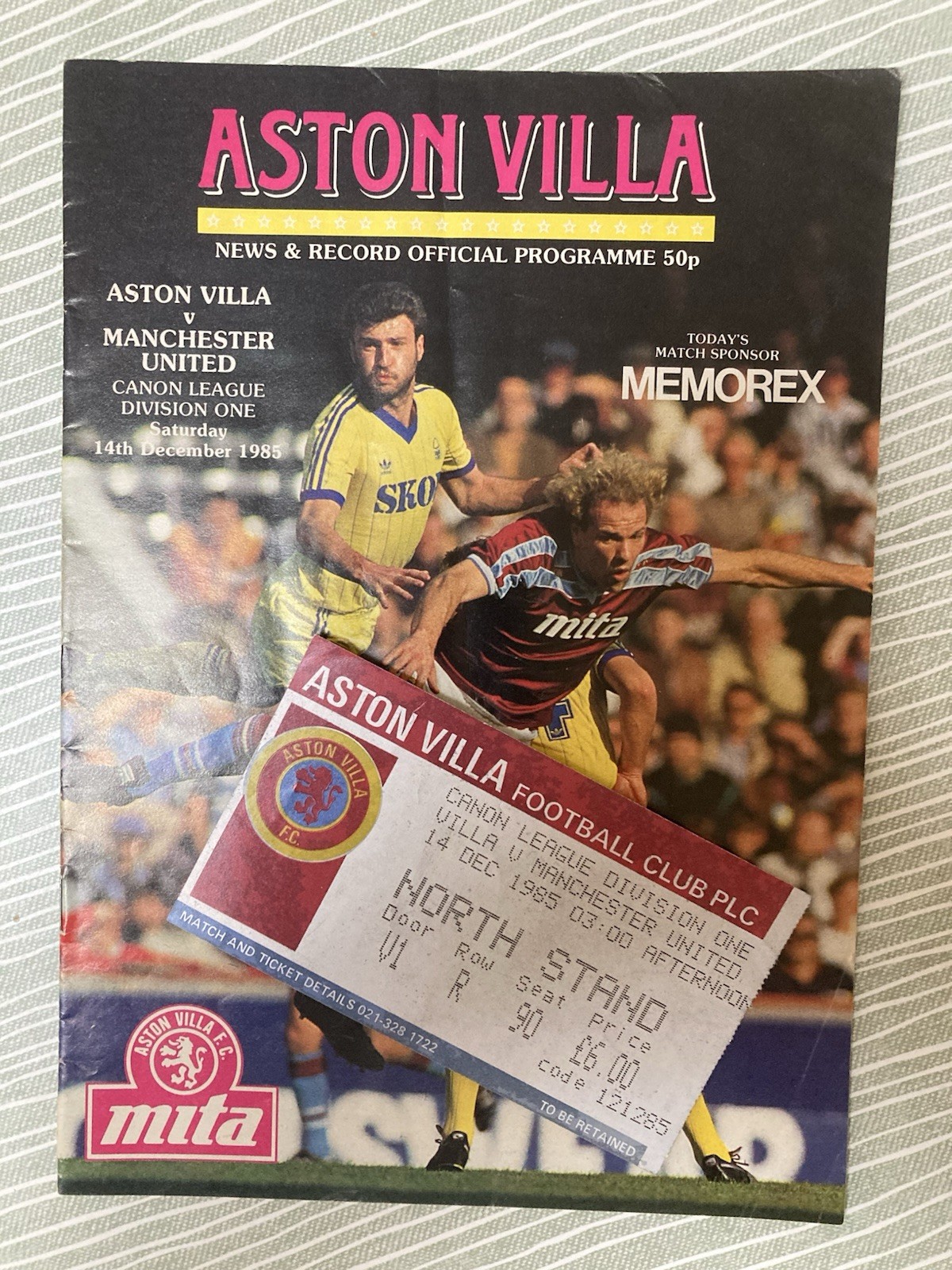 Aston Villa v Manchester United Div 1 with TICKET 1985/86 for sale on Ebay