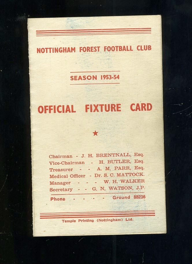 Old Nottingham Forest Official Fixture Card For Season 1953/54...#311 for sale on Ebay