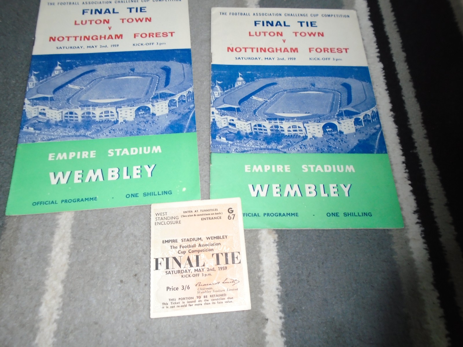 LUTON TOWN V NOTTINGHAM FOREST 1959 FA CUP FINAL X 2 ISSUES +MATCH TICKET for sale on Ebay