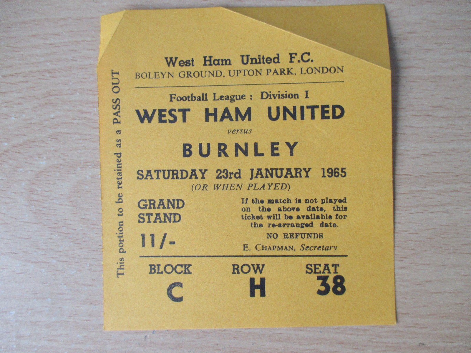 West Ham v Burnley 1965 Division One used ticket stub season 1964/65 vgc rare for sale on Ebay