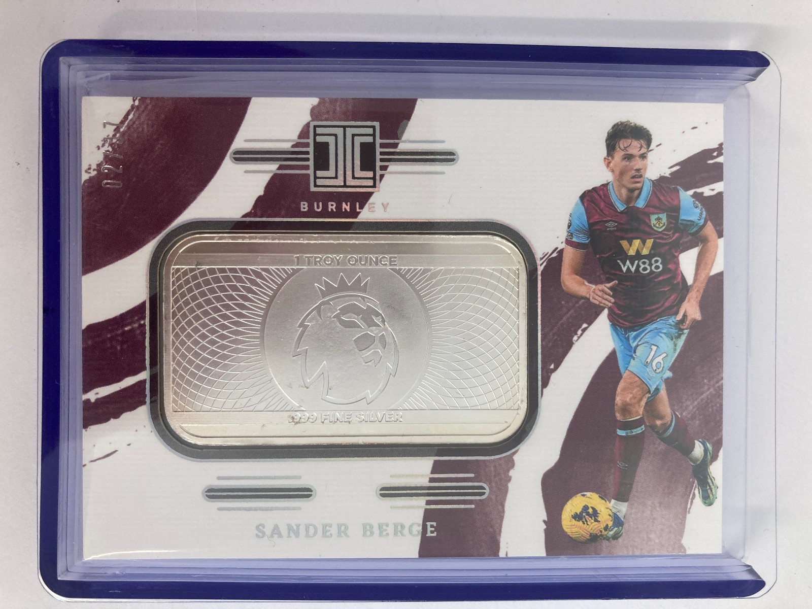PANINI IMPECCABLE PL 2023-24 SANDER BERGE BURNLEY 1OZ FINE SILVER BAR 02/37 for sale on Ebay
