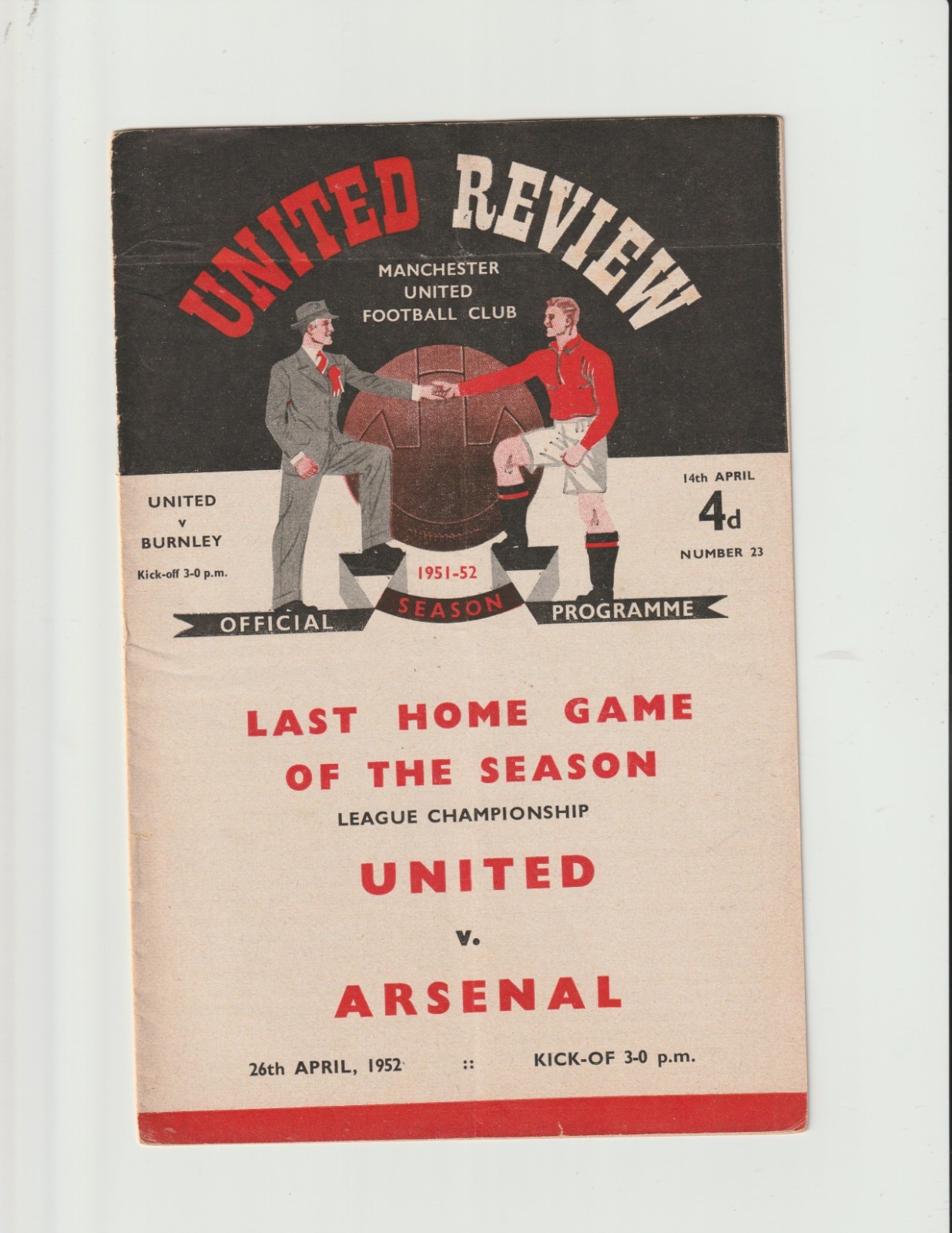 1951/52 Div.1.Manchester United v Burnley. for sale on Ebay