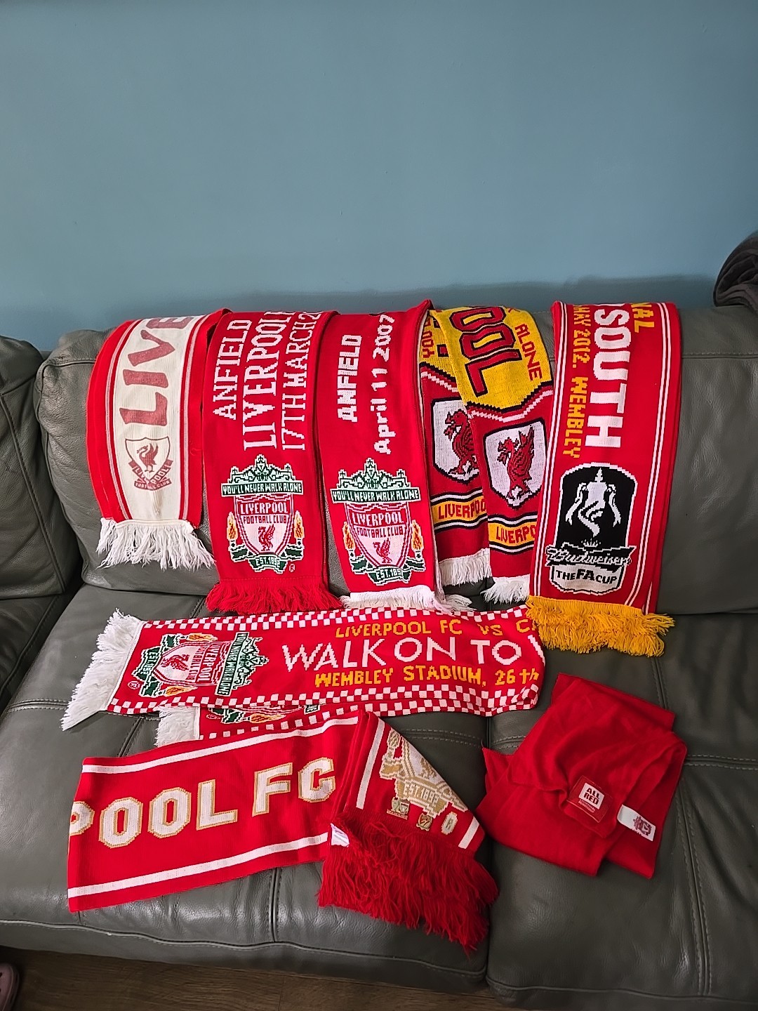 8x Liverpool Scarf Bundle Inc 2 Pin Badges Rare Vintage Collectors 99p Start See for sale on Ebay