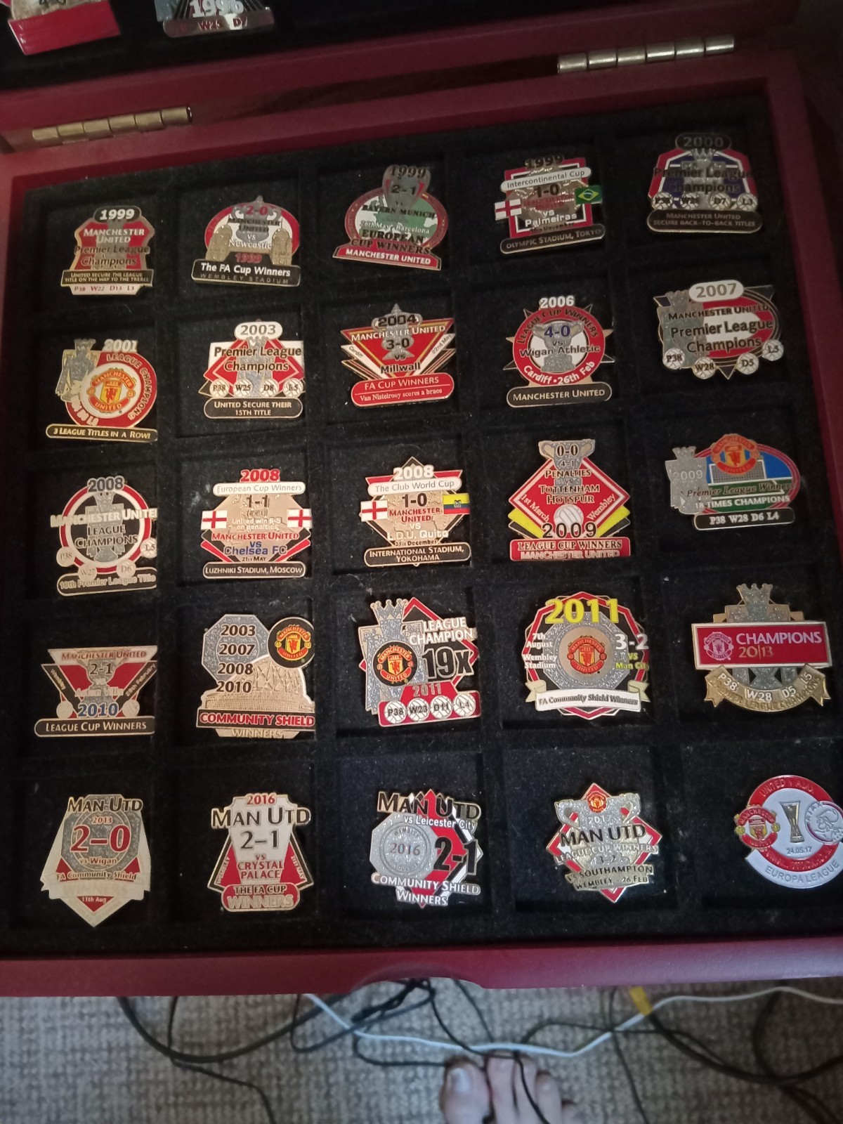 Manchester United Pin Collection And Storage Box, All Pins Shown. for sale on Ebay