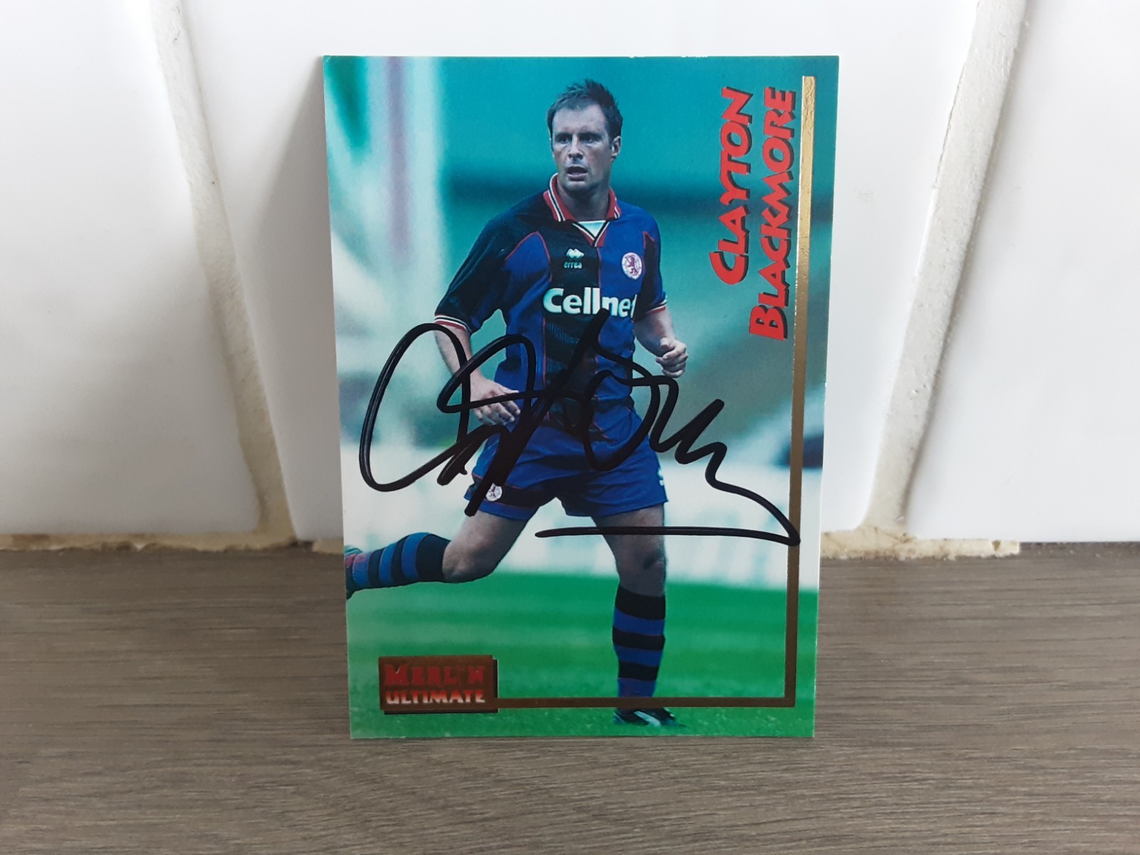 MIDDLESBROUGH - CLAYTON BLACKMORE Signed Merlin Ult 95/96 Football trade card  for sale on Ebay