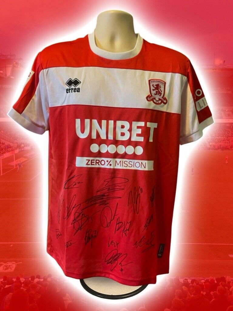MIDDLESBROUGH FC HAND SIGNED SQUAD SIGNED 2024/25 HOME SHIRT REPLICA COA PROOF for sale on Ebay