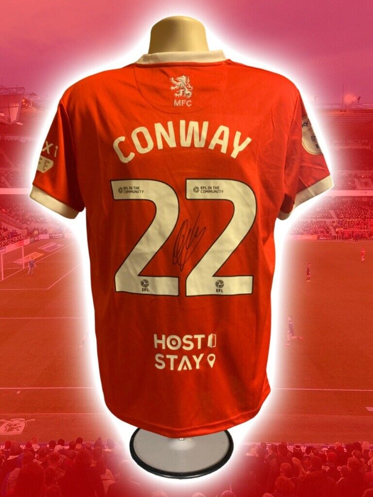 TOMMY CONWAY HAND SIGNED MIDDLESBROUGH FC 2024/25 HOME SHIRT REPLICA COA PROOF for sale on Ebay