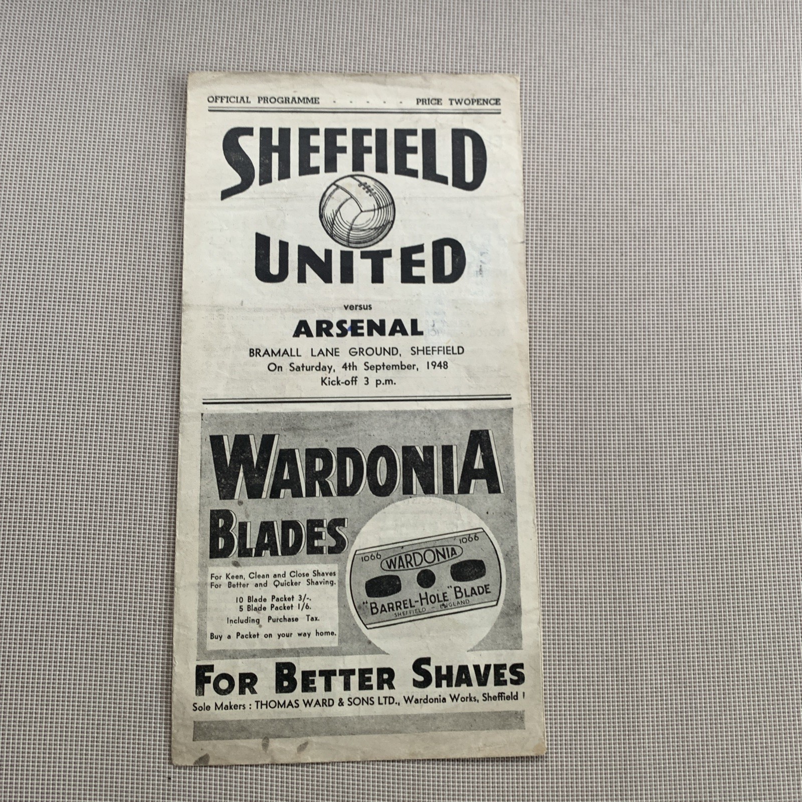 1948 Sheffield United V Arsenal Metropolitan League for sale on Ebay
