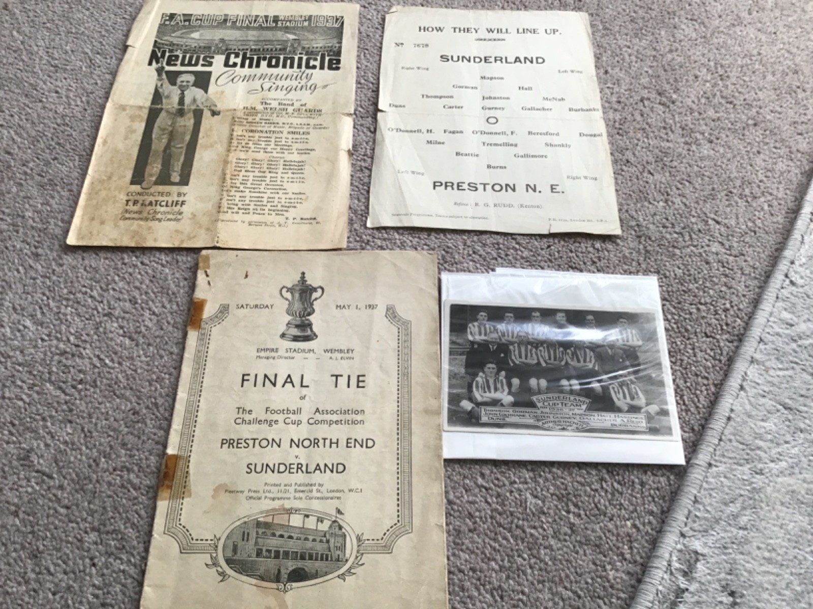 Sunderland v Preston North End FA Cup Final Programme/ Songsheet etc 1/5/1937. for sale on Ebay