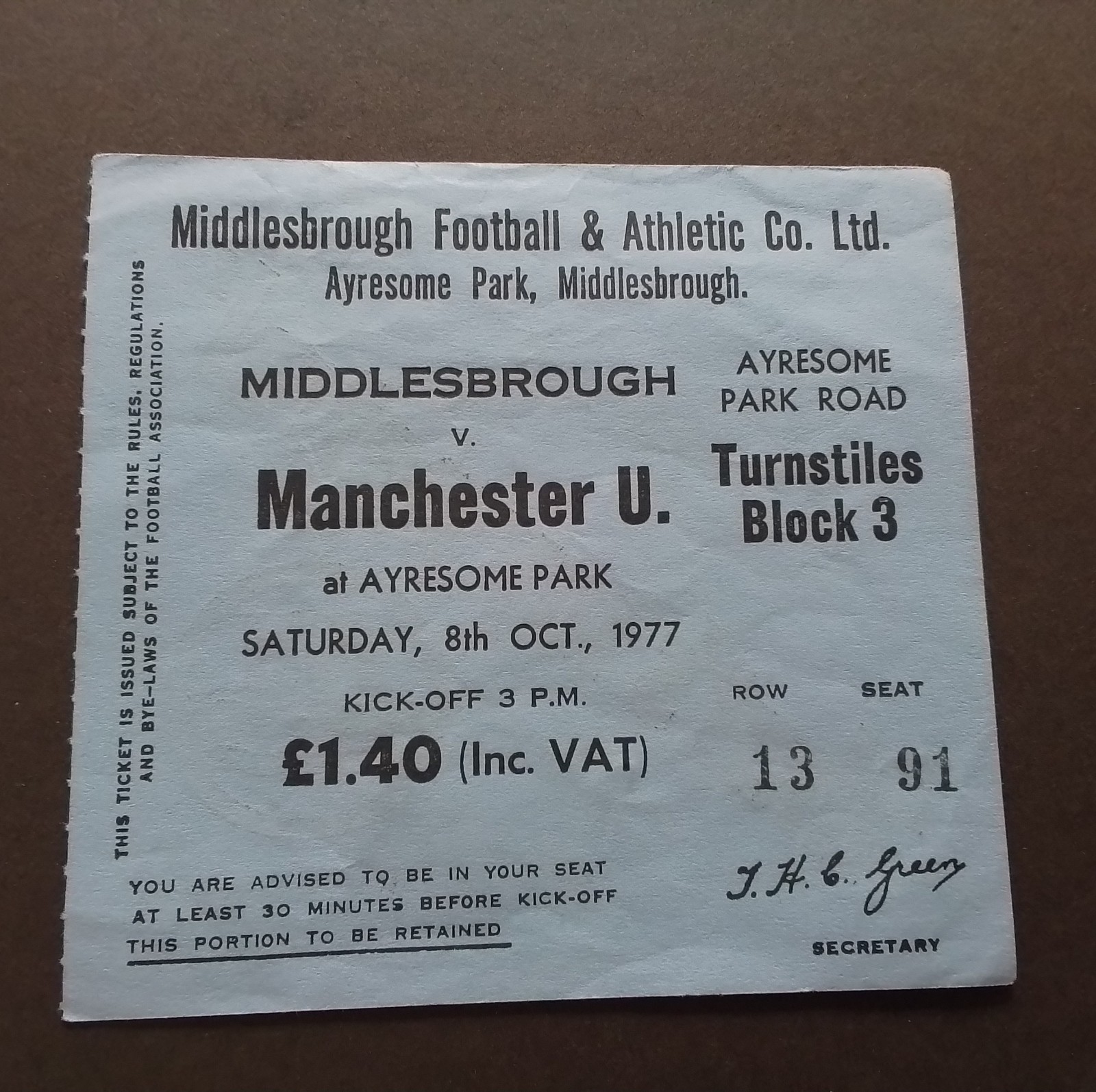 Middlesbrough v Manchester United Division One 1977/8 for sale on Ebay
