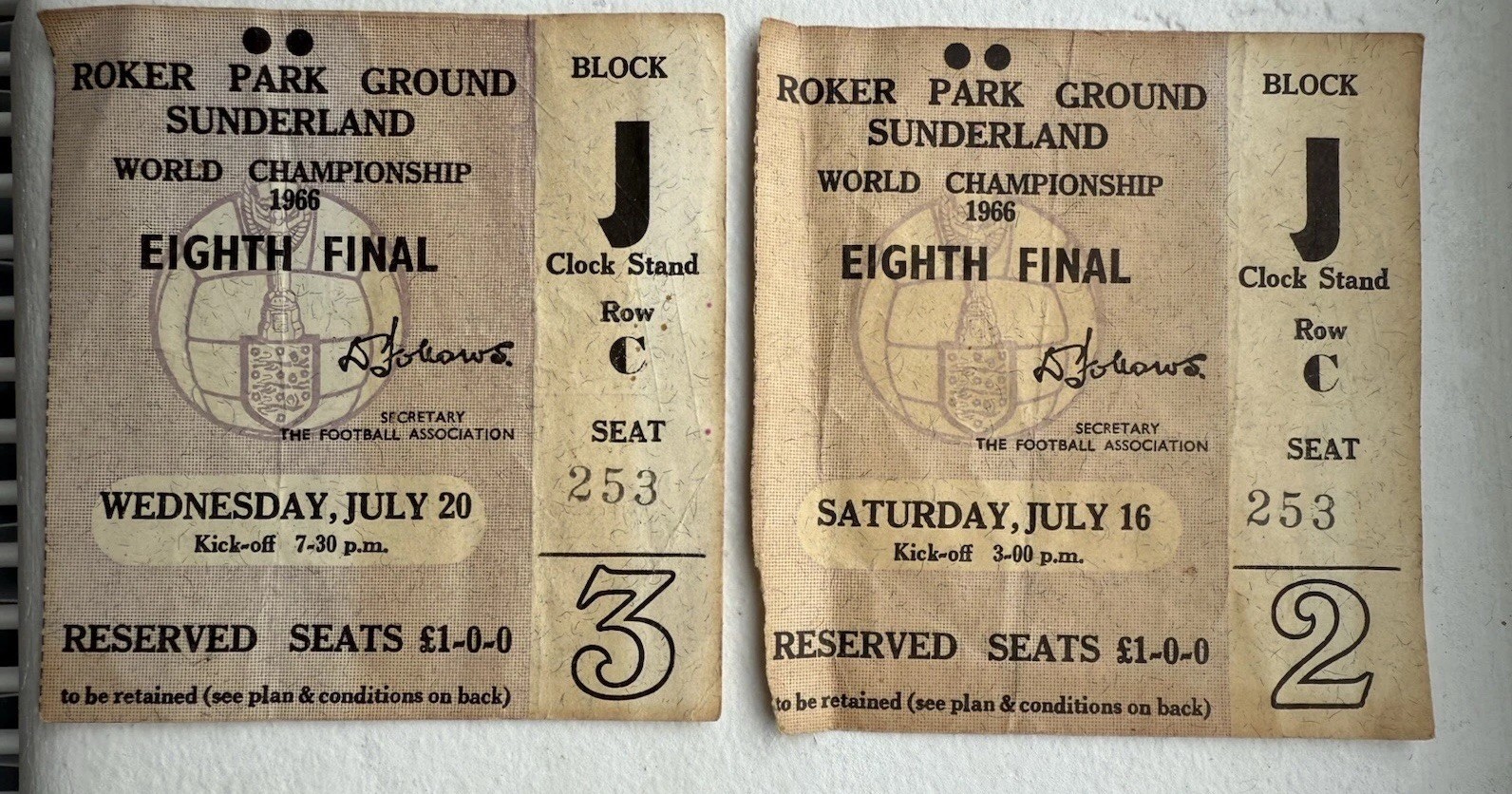 Pair Of 1966 World Cup Roker Park Football Tickets for sale on Ebay