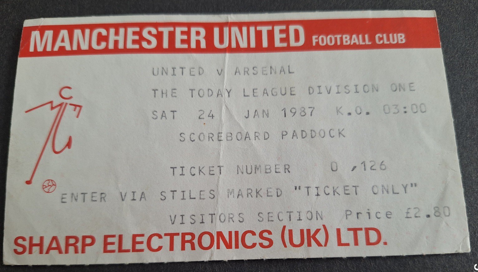 Arsenal versus Manchester United Away Ticket From The 1986/87 Season for sale on Ebay
