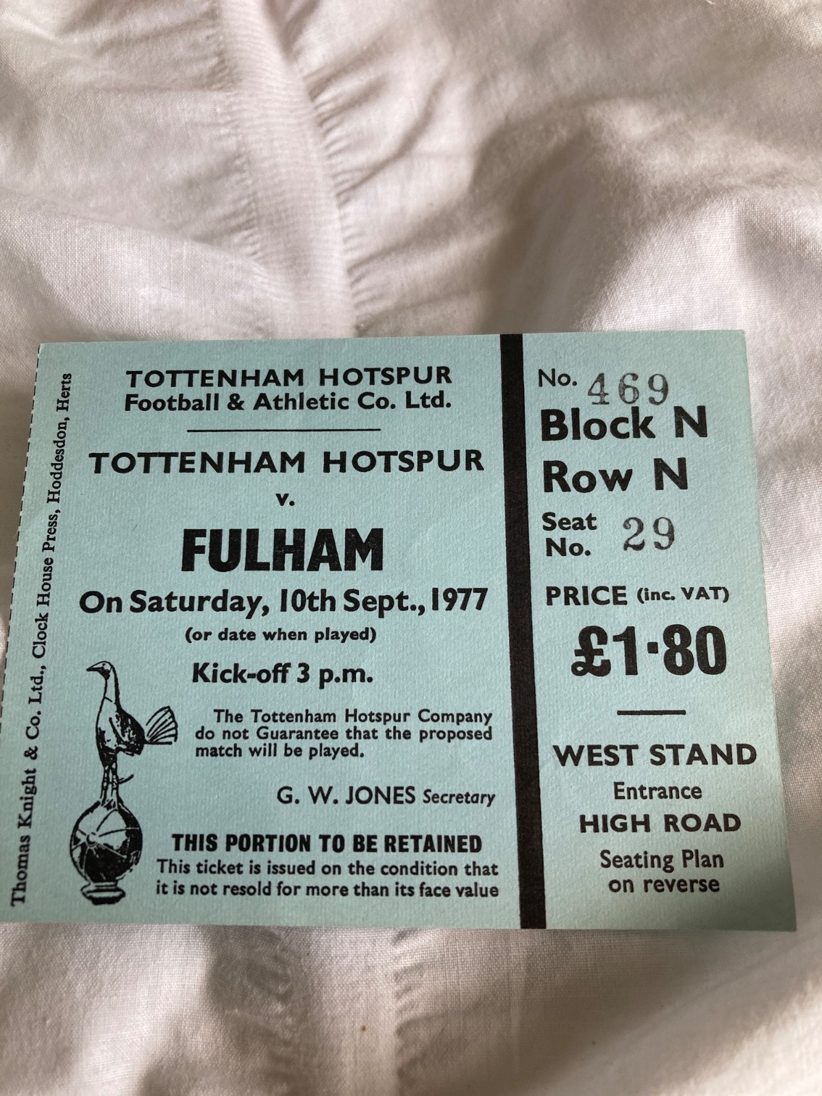 1977-78 Tottenham / Spurs v Fulham Ticket for sale on Ebay