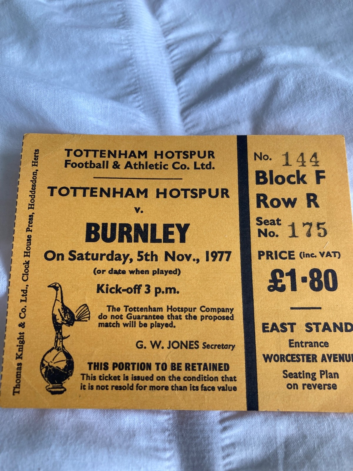 1977-78 Tottenham / Spurs v Burnley Ticket for sale on Ebay