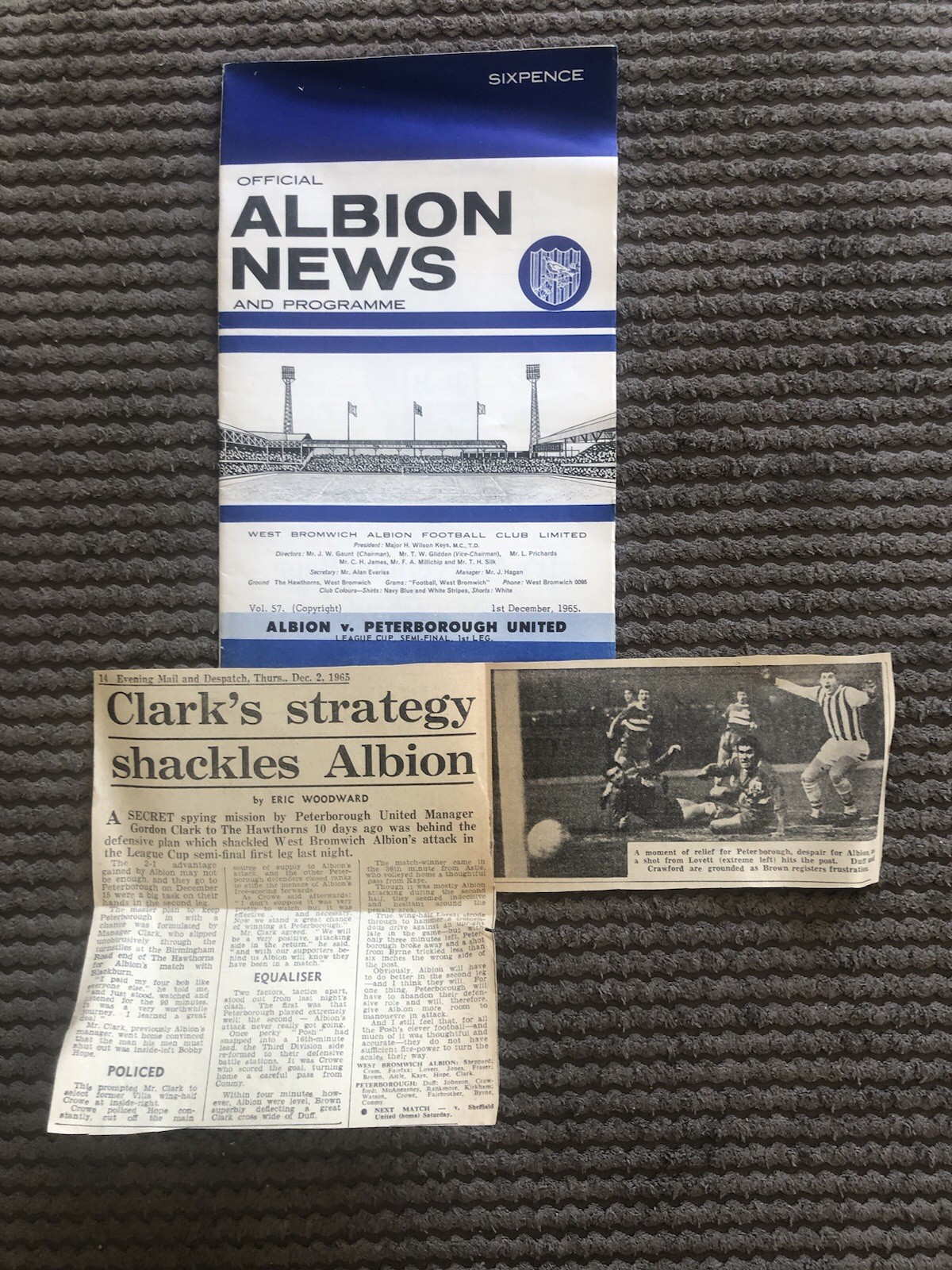 1965-66 West Bromwich Albion v Peterborough Utd League Cup Semi Final for sale on Ebay