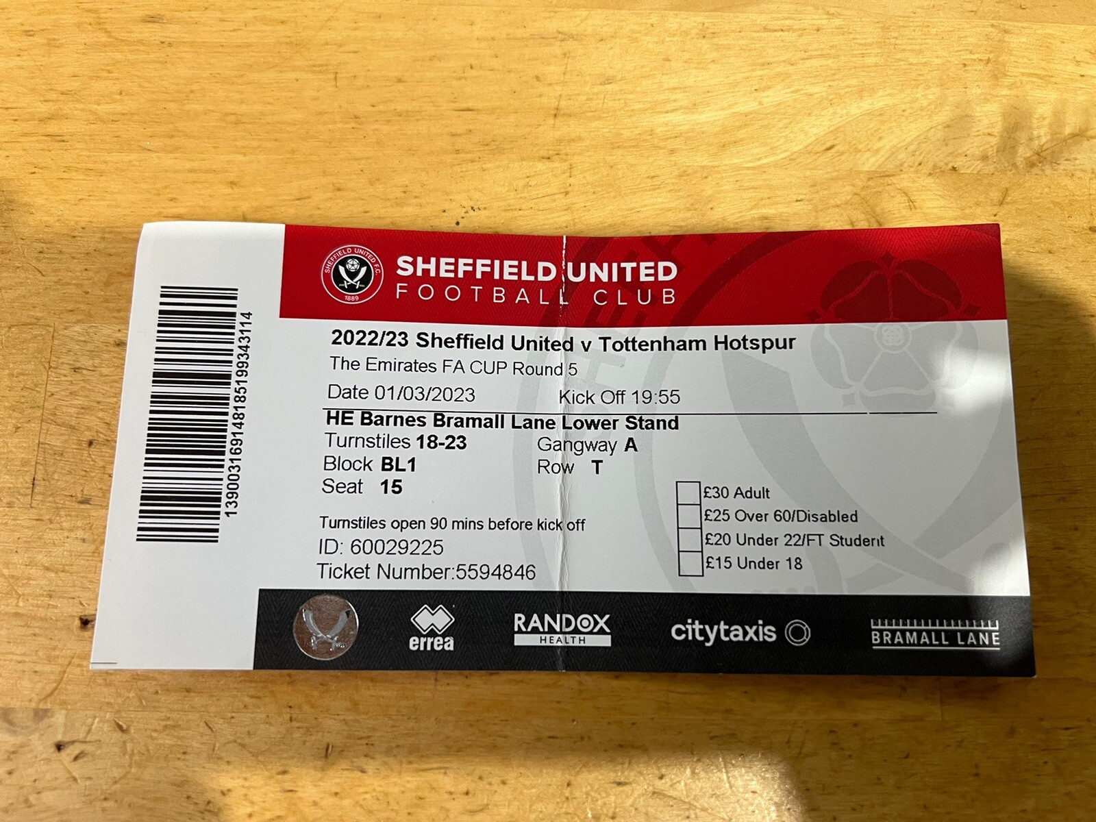 Sheffield United v Tottenham Hotspur 01/03/2023 Ticket Stub for sale on Ebay