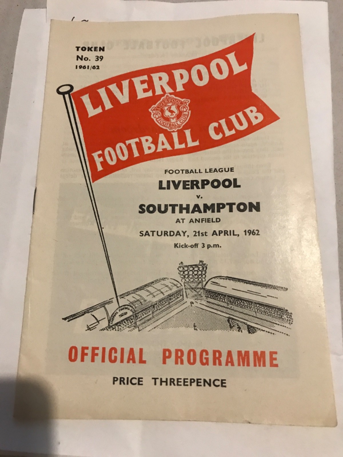 Liverpool v Southampton Promotion clincher  See details 31/4/61 for sale on Ebay