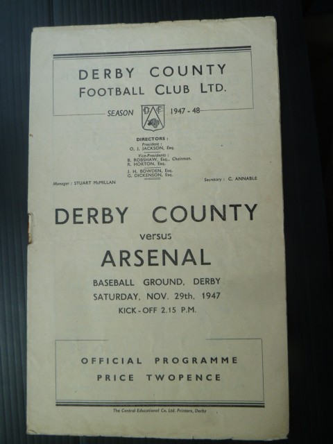 DERBY COUNTY  v  Arsenal   47/8. for sale on Ebay
